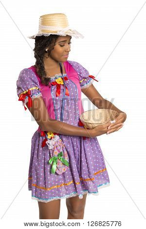 Girl Wearing Generic Caipira Clothes As In Every Festa Junina. - Brazil