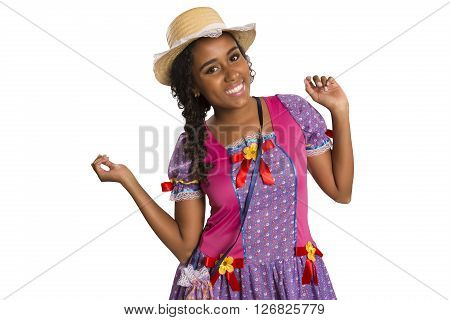 Girl Wearing Generic Caipira Clothes As In Every Festa Junina. - Brazil