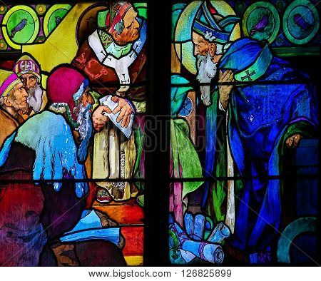 Stained Glass Of Saints Cyril And Methodius By Alphonse Mucha