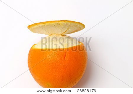 good juicy orange peel cut out on a white background