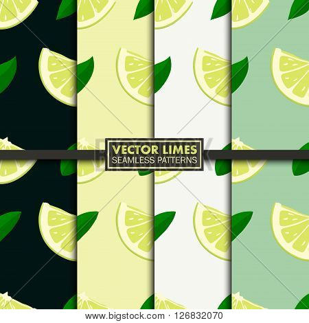 Set of seamless patterns with limes. Limes seamless pattern. Limes seamless pattern vector. Limes seamless pattern illustration. Limes seamless pattern art. Limes seamless pattern shape. Limes seamless pattern picture. Vector EPS10 illustration.
