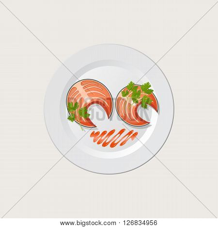 fish on a white plate - vector illustration