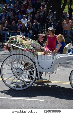 WASHINGTON, DC - APR 16: Miss America Betty Cantrell at The 2016 National Cherry Blossom Parade in Washington DC, as seen on April 16, 2016. Thousands of visitors gathered to attend this annual event.