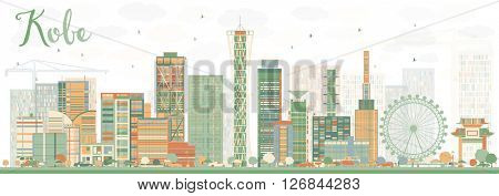 Abstract Kobe Skyline with Color Buildings. Vector Illustration. Business and Tourism Concept with Modern Buildings. Image for Presentation, Banner, Placard or Web Site.
