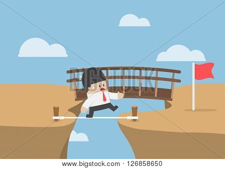 Businessman Choose The Shortest And Dangerous Way To Target