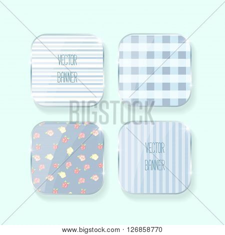 Vector banners set. glass elements. english style. shabby chic. blue color. Vector label with a glass surface.  Eps