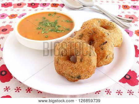Indian food medu vada, also known as urad vada, a traditional and popular dish.