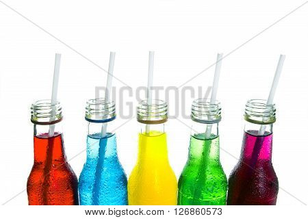 close up the cool colorful drink on white background