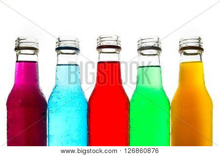 close up the cool colorful drink in glass bottle