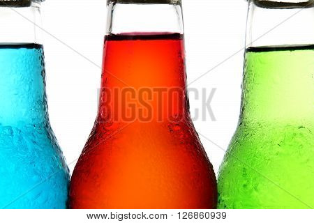 close up the cool colorful drink on white background