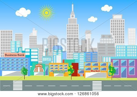The landscape of the big city in style of flat