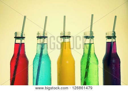 close up the cool colorful drink , vintage color tone