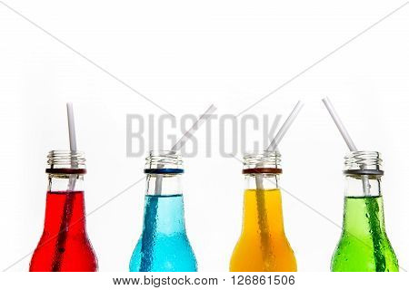 close up the cool colorful drink on white background