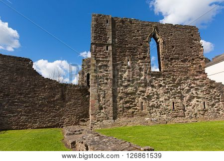 Monmouth castle Wales uk ruins of historic Welsh tourist attraction Wye Valley