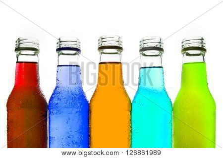 close up the cool colorful drink on white background
