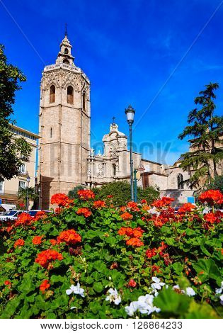 Valencia Cathedral and Miguelete tower Micalet in Spain
