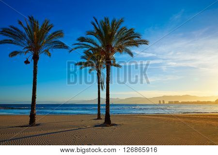 Cullera Playa los Olivos beach sunset in Mediterranean Valencia at Spain