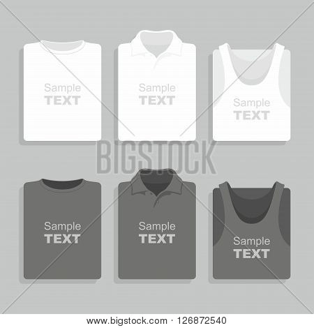 Folded black and white t-shirts set. Vector illustration