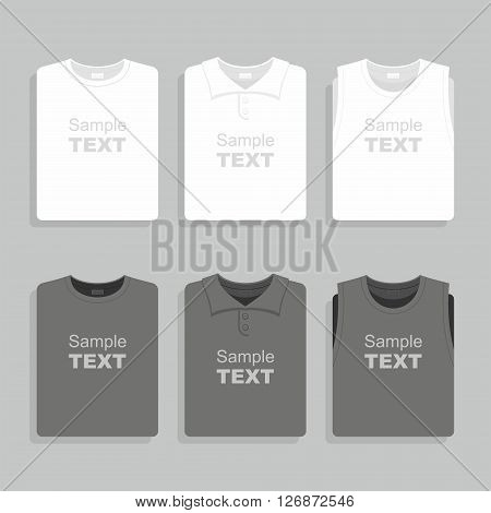 Folded black and white t-shirts set. Vector illustration