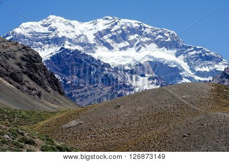 South wall of mount Aconcagua on Argentina andes