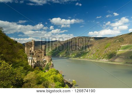 Castle Rheinstein overlooking the Rhine Valley Germany