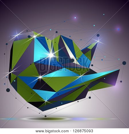 Creative Asymmetric Polished Object With Lines Mesh. 3D Colorful Shiny Complicated Engineering Abstr