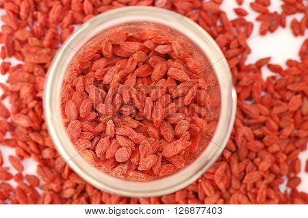Chinese Goji In The Bowl On The White Background