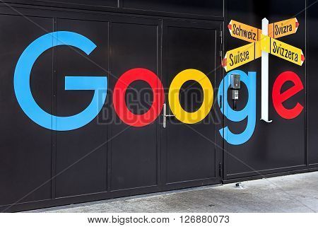 Zurich, Switzerland - 20 April, 2016: painting on the wall of the Google office building. Google is a multinational technology company specializing in Internet-related services and products.