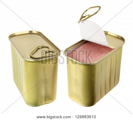 Two Cans of Luncheon Meat on White Background