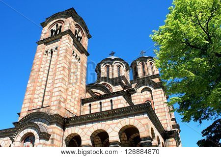tower details on Church of St. Mark in Belgrade - Serbia