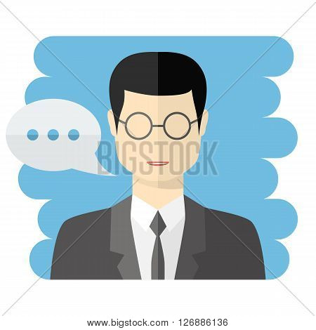 Teacher or businessman vector avatar.Vector Teacher icon.Male businessman avatar with a talking bubble, in flat style.Teacher with speech bubble.Vector businessman icon flat style.Male avatar icon