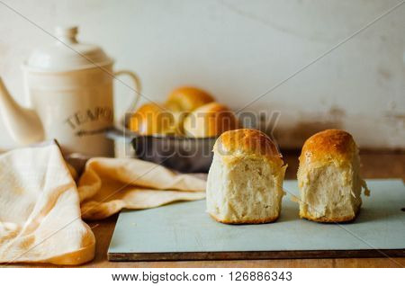 garlic bread rolls with garlic. Bread bun with garlic. lush homemade buns with garlic