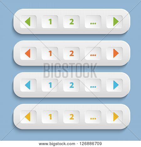 Button set. Vector realistic buttons for web page isoolated on a background with shadow, numbers and arrows