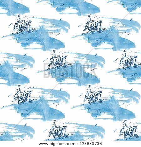 Watercolor seamless pattern with a rough sea