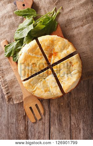 Freshly Baked Greek Pie With Spinach Vertical Top View