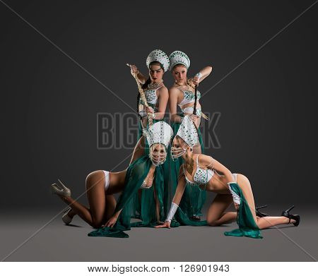 Sexy girls from dance group posing in provocative poses