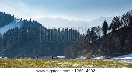 View over Alps from Loisach Valley, Garmisch-Partenkirchen, Germany