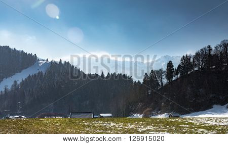 View over Alps from Loisach Valley, Garmisch-Partenkirchen, Germany