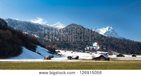 View over Alps from Loisach Valley, Garmisch-Partenkirchen, Germany
