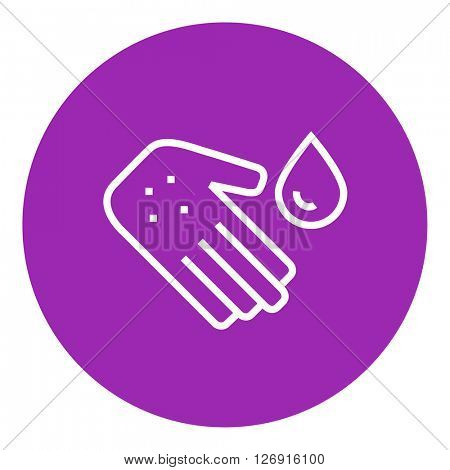 Hand with microbes line icon.