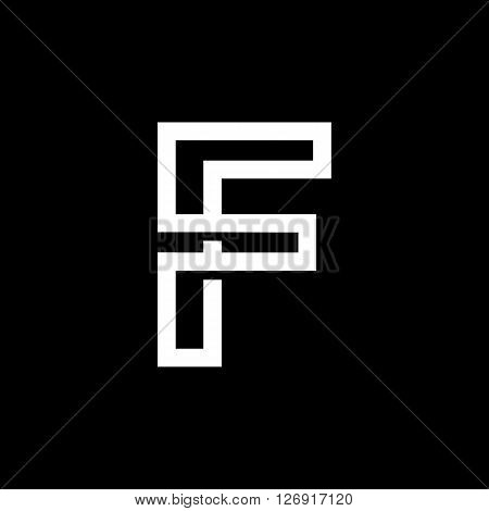Capital letter F. From the white interwoven strips on a black background. Template for emblem, logos and monograms.