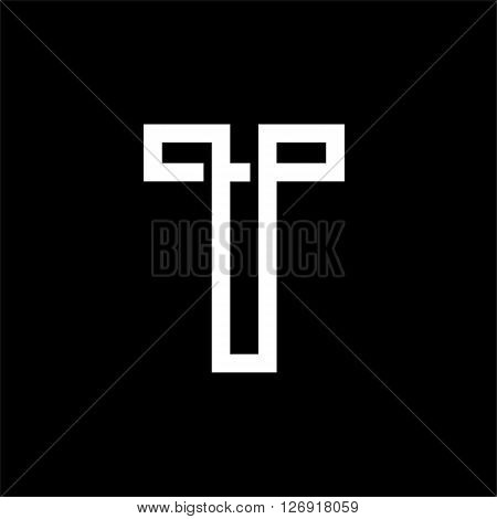 Capital letter T. From the white interwoven strips on a black background. Template for emblem, logos and monograms.