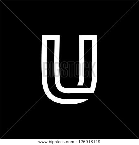 Capital letter U. From the white interwoven strips on a black background. Template for emblem, logos and monograms.