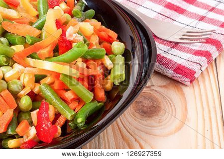 Mexican Mix of Vegetables. Tomatoes, Beans, Celery Root, Green Beans, Peas, Corn. Dietary Food.