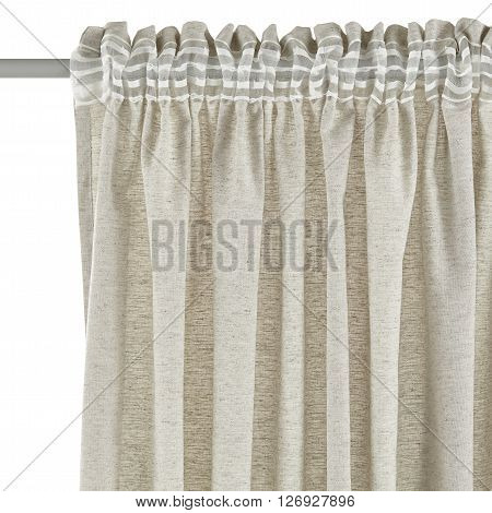 Fragment of the grey curtain with mount. Back view. Isolated on white background. Include path.