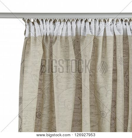 Fragment of the grey curtain with mount. Back view. Isolated on white background. Include path.