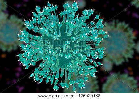 Virus under microscope. High definition microbiology. Popular scientific background. 3D illustration