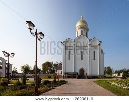 Orthodox Church and street lamp. Architectural landscape