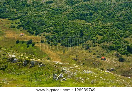 Detail from panoramic view of Pester plateau landscape in southwest Serbia