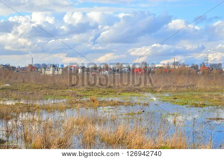 Rural landscape at spring sunny day Russia.